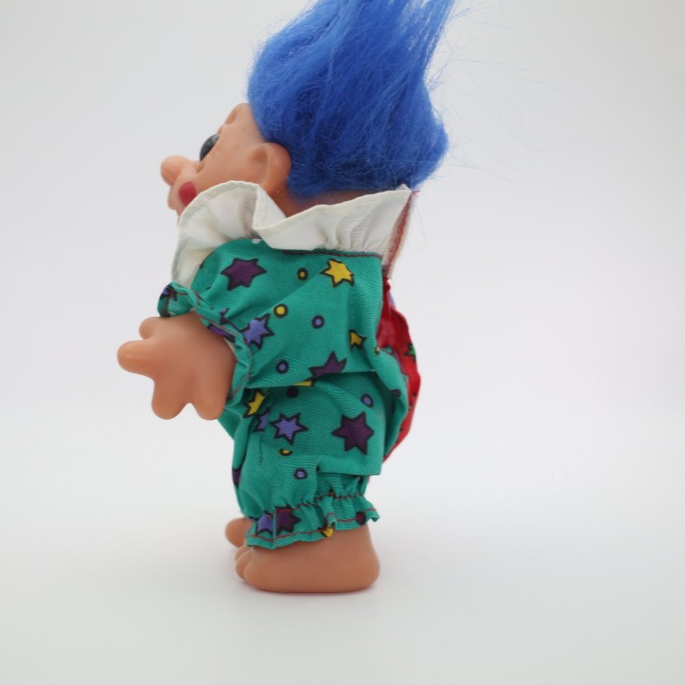Vintage Troll Doll DAM 1984 6" Clown BlueHair Medium Size - Picture 6 of 8